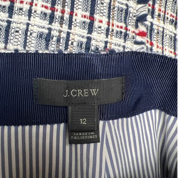 J Crew Womens Blue White Red Tweed Plaid Pencil Work Skirt Fringe Detail Size 12 - Picture 3 of 5